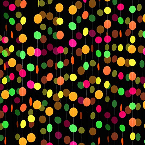8 Piezas Guirnalda de Papel de Neón de Puntos Circulares Decoraciones Colgantes de Guirnaldas de Estrellas de Neón para Suministros de Fiesta de Cumpleaños Boda Negro Luz Reactivo UV Resplandor Fiesta