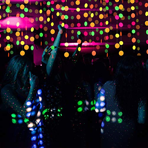 8 Piezas Guirnalda de Papel de Neón de Puntos Circulares Decoraciones Colgantes de Guirnaldas de Estrellas de Neón para Suministros de Fiesta de Cumpleaños Boda Negro Luz Reactivo UV Resplandor Fiesta