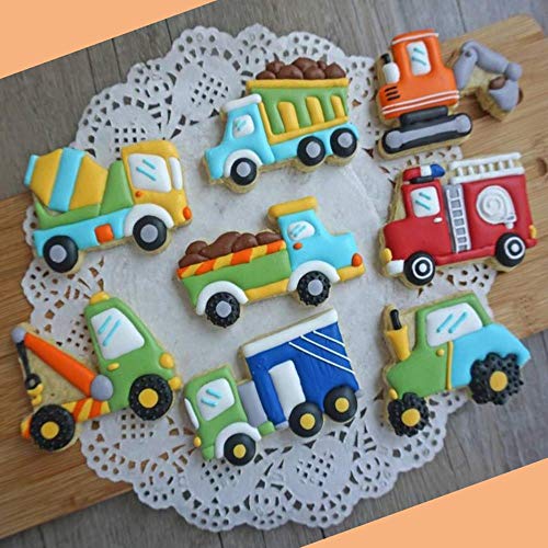 8 Unids Vehículo Maquinaria Camión Tienda Galletas Fondant Moldes Mezclador Grúa Coche Bomberos Bomberos Cortadores Moldes Decoración De Pasteles