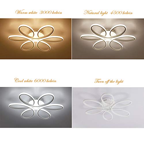 85W LED Lámpara de techo de Forma de flor creativa Luz de techo Pantalla de aluminio acrílico moderna y elegante, blanca mate Luz de techo Dormitorio L59cm * H11cm, Blanco frío 6000K