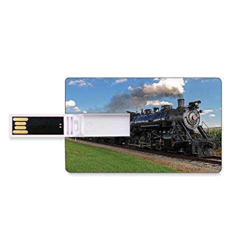 8GB Unidades Flash USB Flash Locomotora Negra Vintage de Motor de Vapor en Campo Imagen de Tren de hojaldre de Hierba Verde Forma de Tarjeta de crédito bancaria Clave Comercial U Disco de almacenamie