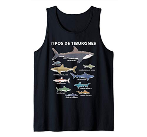 9 Tipos de Tiburones Gráfico Educativo Camiseta sin Mangas