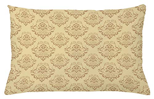 ABAKUHAUS Damasco Funda para Almohada, Encaje Antiguo Floral, Funda para Almohada Estampado en Ambos Lados, 65 x 40 cm, Beige