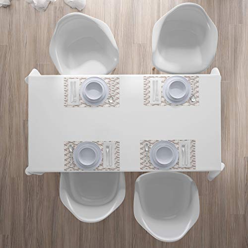 ABAKUHAUS Vainilla Salvamantel Set de 4 Unidades, Vainas y Flores con Texto, Material Lavable Estampado Decoración de Mesa Cocina, Umber Marfil