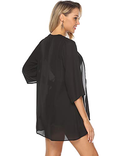 Abollria Cárdigan Mujer Florales Chaqueta Kimono Ligero Playa Chal de Gasa Manga 3/4 Ropa de Baño Cover Up Casual Boho Style Capas para Vacaciones Verano y Fiesta