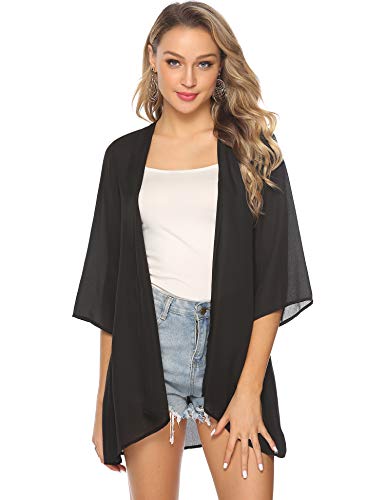 Abollria Cárdigan Mujer Florales Chaqueta Kimono Ligero Playa Chal de Gasa Manga 3/4 Ropa de Baño Cover Up Casual Boho Style Capas para Vacaciones Verano y Fiesta