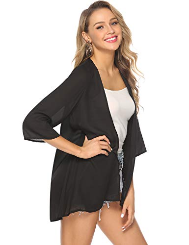 Abollria Cárdigan Mujer Florales Chaqueta Kimono Ligero Playa Chal de Gasa Manga 3/4 Ropa de Baño Cover Up Casual Boho Style Capas para Vacaciones Verano y Fiesta