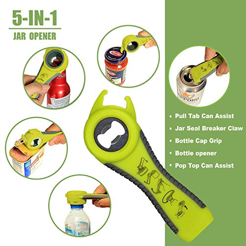 Abridor de tarros 4 en 1, manual 5 en 1 abrebotellas de silicona jarra Gripper 3 paquetes, Antideslizante botella cerveza tarro abridor cocina camping gadgets para manos débiles, mayores artritis