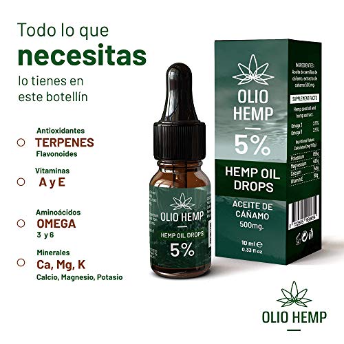 Aceite de Cáñamo Gotas 5% | 500mg Hemp Oil Espectro Completo Ayuda Con Dolor, Estrés, Ansiedad, Depresión | Antiinflamatorio Natural 10ml