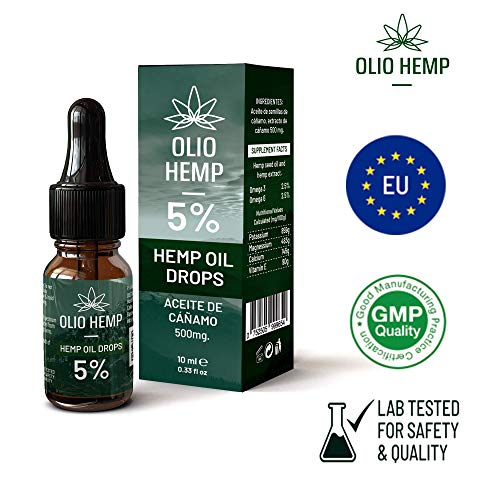 Aceite de Cáñamo Gotas 5% | 500mg Hemp Oil Espectro Completo Ayuda Con Dolor, Estrés, Ansiedad, Depresión | Antiinflamatorio Natural 10ml