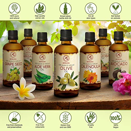 Aceite de Oliva 100ml - Olea Europaea Fruit Oil - España - Presión en Frío - 100% Puro y Natural - Cuidado Intensivo para el Rostro - para Cuerpo - Cabello - para Masaje - Cuidado Corpora