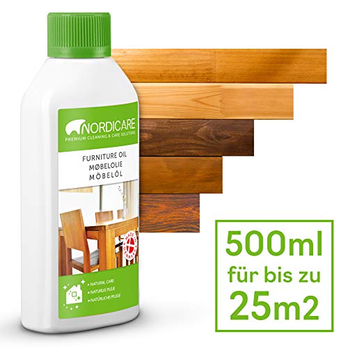 Aceite para madera Nordicare 500ml para el cuidado de los muebles - aceite incoloro para muebles de roble, haya, nogal, alerce - barniz para madera, a base de aceite de linaza