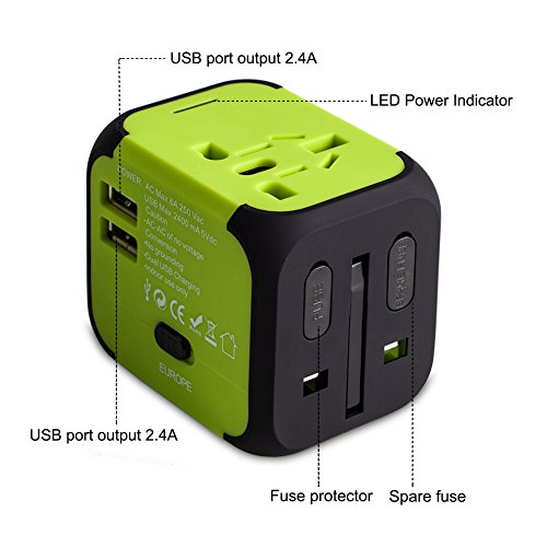 Adaptador Enchufe, Milool Cargador Enchufe USB, Adaptador de Viaje Universal con Dos Puertos USB Seguridad de Fusibles para Tableta PC,Smartphones Cámaras Digitales,Reproductores de MP3 para Navidad