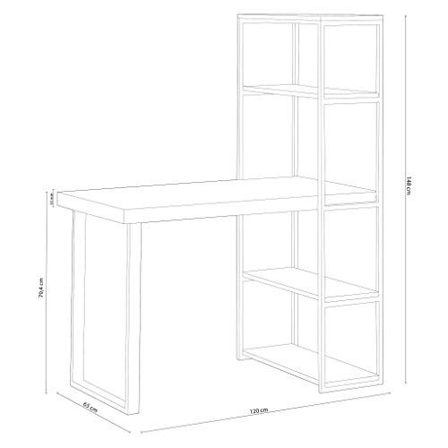 Adec - Natural, Mesa con Estanteria, Mesa Despacho, Mesa de Escritorio Industrial con 5 Estantes, Color Roble Salvaje y Negro, Medidas: 120 cm (Largo) x 65 cm (Ancho) x 148 cm (Alto)