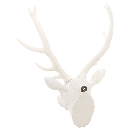 Adorno navideño para la pared con diseño de cabeza de reno estilo trofeo, Reindeer Fur- White, Small