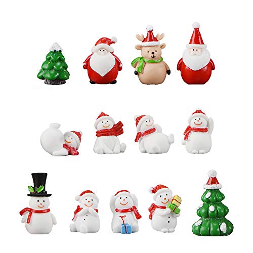 Adornos Jardín Miniatura Navidad, 13 Pcs Mini Figuras Jardín de Hadas Decoración Cute Monigote de Nieve Papá Noel Árbol de Navidad Miniatura Ornamento Accesorios Kit para Bonsái Casa de Muñecas Planta