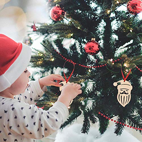 Adornos navideños de madera,36 piezas Adornos navideños de madera Adornos colgantes Artesanías de madera Árbol de Navidad Muñeco de nieve 9 Patrones con 36 piezas de cordel rojo para colgar en Navidad