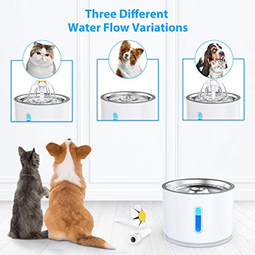 Aerb Fuente de Agua para Gatos 2.4L, con LUZ en Noche y Silencioso Altamente, Dispensador de Agua Automática para Mascotas con 3 Filtros de Carbón Activado