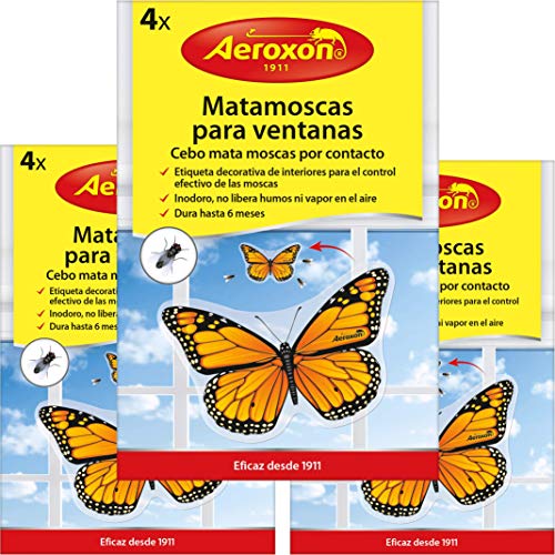 AEROXON - 3x4=12 Piezas - Matamoscas Papa Ventanas - Cebo Mata Moscas por Contacto