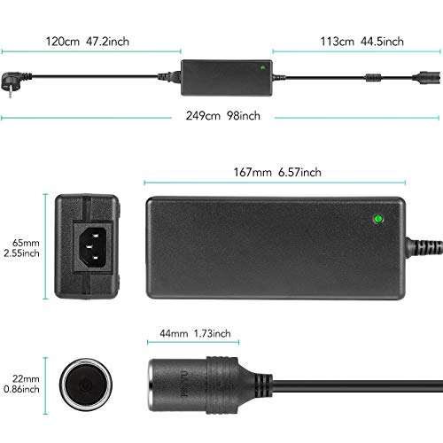 AGPTEK 12V/10A 120W Convertidor de Corriente CA a CC, Transformador 220V a 12V Adaptador de Corriente para Encendedor de Cigarrillos Automóvil