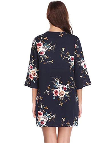 Aibrou Mujeres gasas Chal Flojo, Estampado Kimono Cardigan Top Cover Up Blusa Beachwear(Armada M)