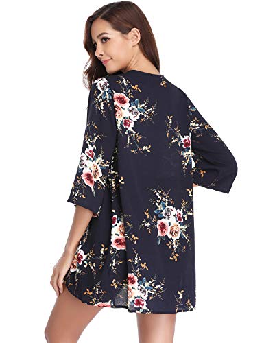 Aibrou Mujeres gasas Chal Flojo, Estampado Kimono Cardigan Top Cover Up Blusa Beachwear(Armada M)