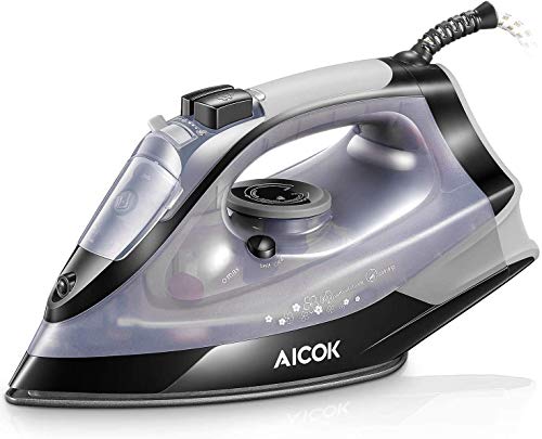 AICOK Plancha Ropa, Plancha de Vapor 2200W con Anti-Escala, Revestimiento Ceramic Coat, Anti Goteo, Auto Limpieza, 5 Modos de Control de Temperatur (Choque de Vapor y Vapor Vertical 180g/min), 300ml