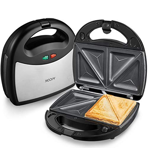 Aicok Sandwichera Grill, Gofrera, Sandwichera 3 en 1, 800W, Termostato Ajustable, Placas Extraíbles, Placas Antiadherentes, Negro