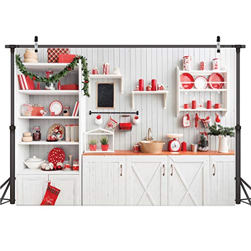 AIIKES 8x6FT Navidad Moderno Cocina Decoración Fondo Vacaciones Partido Decoración Telones De Fondo Rayas Madera Tablón Fotografía Antecedentes Foto Booth Estudio Accesorios 11-776