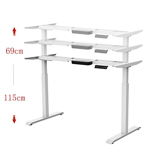 AIMEZO Escritorio Ajustable Escritorio del Hogar Altura Ajustable Escritorio Marco Doble Motor 2 Sección Piernas Telescópicas de Acero (Blanco)