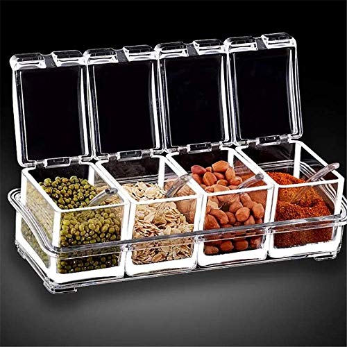 aipipl Inicio Tarros de Especias 4 Piezas Cajas Transparentes de condimentos para Cocina Recipiente para Botellas de condimentos Transparente para Mermelada, Especias, Cereales y té