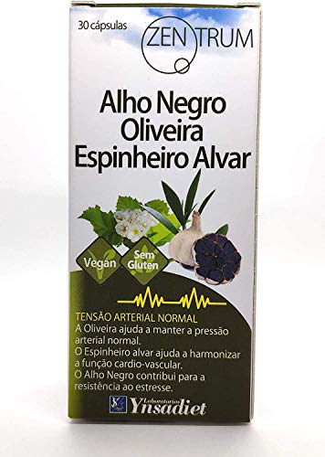 Ajo Negro en Cápsulas |Aumenta Tús Defensas | Ajo Negro – Olivo –Espino Blanco | Ayuda a Mantener la Tensión Arterial |Sin Para Veganos | 30 Cápsulas | Zentrum 90