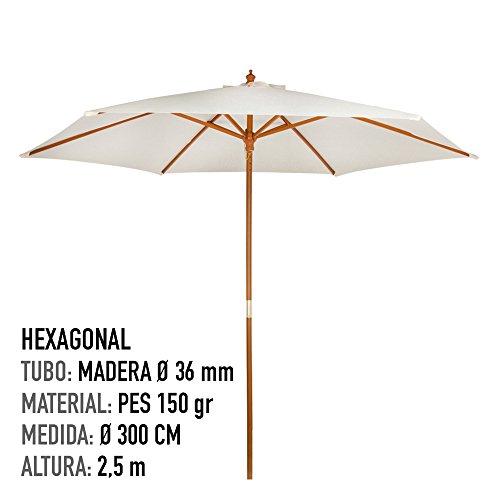 AKTIVE Garden 53863 Parasol hexagonal, diámetro 300 cm, crema mástil de madera