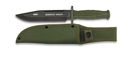 Albainox 32286 Cuchillo Supervivencia Midway Green. H: 18cm Herramienta para Caza, Pesca, Camping, Outdoor, Supervivencia y Bushcraft + Portabotellas de regalo