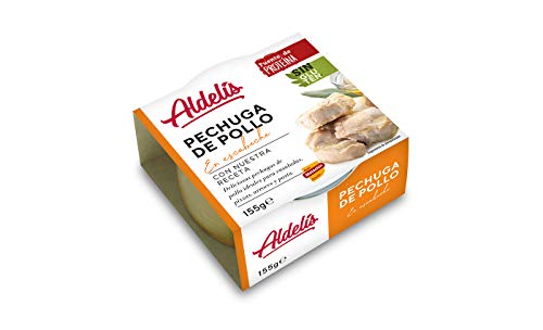 Aldelís Pechuga de Pollo en Escabeche Healthy Canned Chicken Breast in Oil and Vinegar Ready to Eat ideal for Salad and Sandwich. 26% Protein, 98% Fat Free Low Sugar Food - Pack 12x155gr