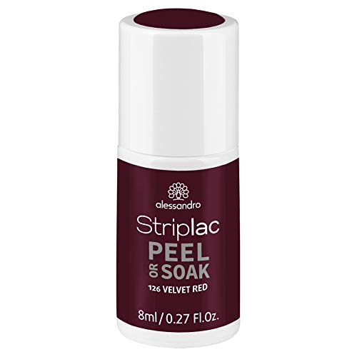 Alessandro Striplac Peel or Soak Velvet Red – Esmalte de uñas LED en rojo oscuro aterciopelado – Para uñas perfectas en 15 minutos – 1 x 8 ml