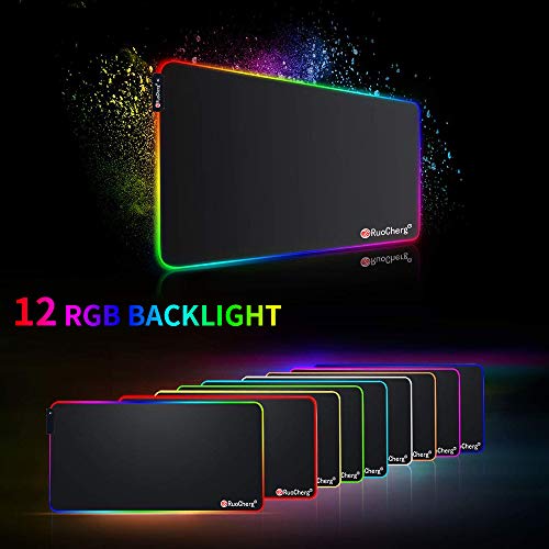 Alfombrilla Gaming XL RGB Alfombrilla de Ratón para Juegos LED Grandes 12 Modos de Iluminación Superficie Impermeable Base de Goma Antideslizante para Jugadores, PC y Portátiles