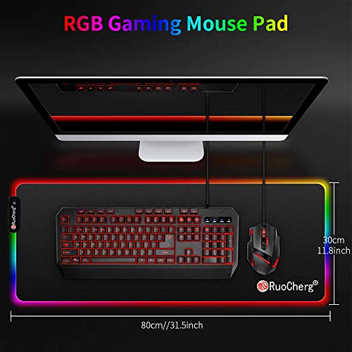 Alfombrilla Gaming XL RGB Alfombrilla de Ratón para Juegos LED Grandes 12 Modos de Iluminación Superficie Impermeable Base de Goma Antideslizante para Jugadores, PC y Portátiles