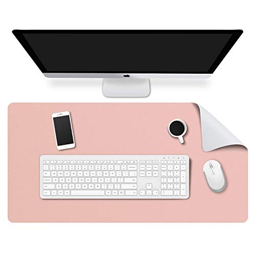 Alfombrilla Ratón Escritorio Grande 800x400x2mm Antideslizante e Impermeable Cuero PU Ideal para Portátil, Teclado, Gaming Hogar y Oficina Ultra Delgada Doble Cara-rosa y blanco