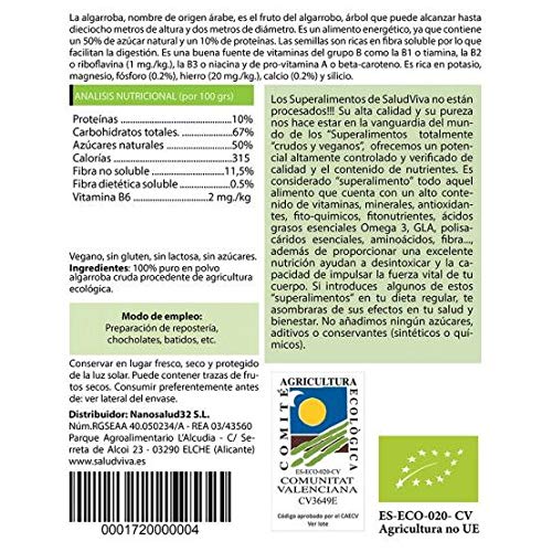 Algarroba cruda en polvo ECO 250 g, Salud Viva