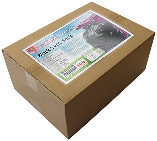 Alina 100 x 140 L polietileno negro resistente con ruedas, bolsa de basura para basura de ruedas, saco compactador CHSA/pesado 140 L, bolsa de basura de plástico negro (100 saques)