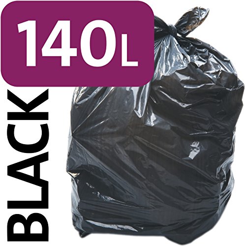 Alina 100 x 140 L polietileno negro resistente con ruedas, bolsa de basura para basura de ruedas, saco compactador CHSA/pesado 140 L, bolsa de basura de plástico negro (100 saques)