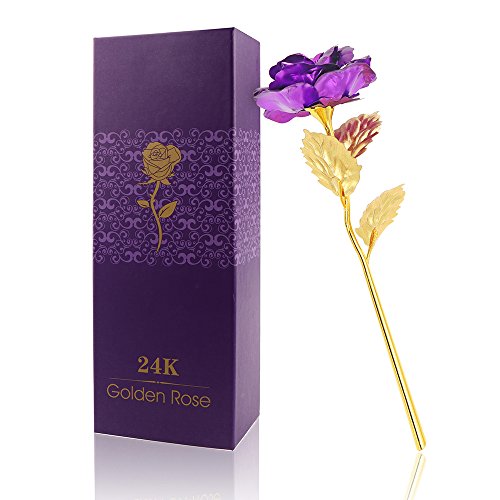 ALLOMN Rosa 24 K Chapado en Oro Rosa Flor con Caja de Regalo Mejor Regalo para el día de San Valentín Día de la Madre Navidad cumpleaños Dorado/Rojo/Morado/Azul (Morado)