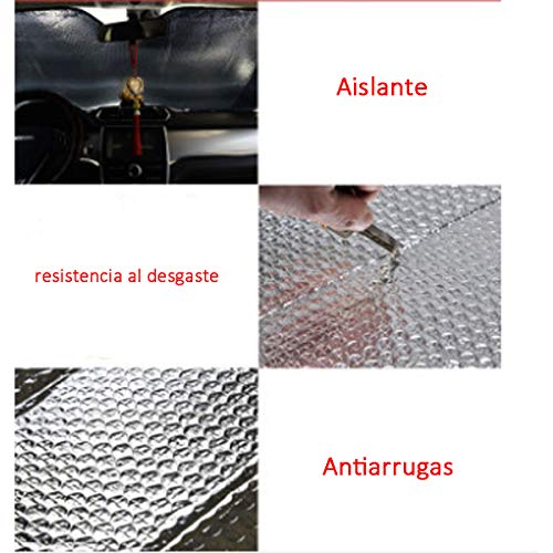 ALLPER Parasol Coche para Luna Delantera + Regalo 2 PCS Parasol Ventana. Protector Solar Universal con 2 ventosas/2 Correas, (TAMAÑO: 150 x 90 cm). Plateado. Material: Lámina de Aluminio.