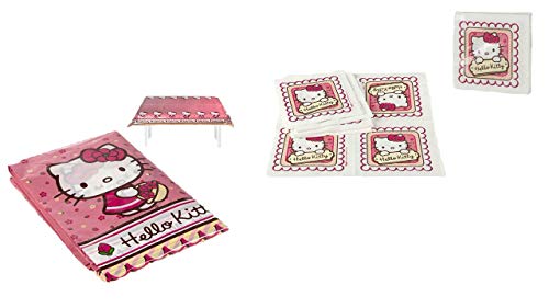 ALMACENESADAN 1119, Pack Mantel y servilletas Hello Kitty, Compuesto por Mantel Fiesta de plástico 120x180 cm y Pack de 20 servilletas de Papel