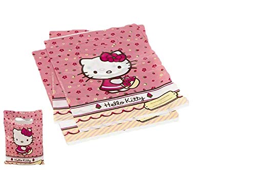 ALMACENESADAN 2432; Pack Fiesta y cumpleaños Hello Kitty; Compuesto por Mantel de plástico de Fiesta 120x180 cm; 16 Invitaciones con sobre y 16 Bolsas