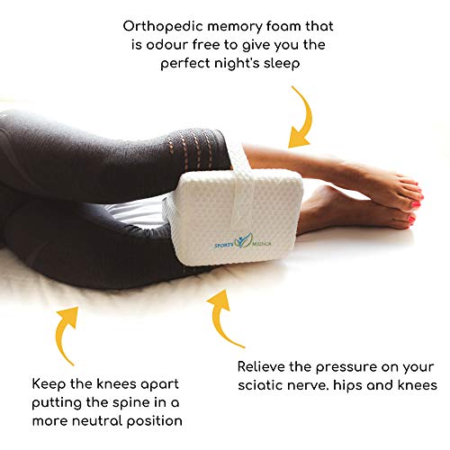 Almohada para las rodillas desarrollada por doctores - Cuña ortopédica viscoelástica para dormir de lado, ciática, dolor de espalda baja - Almohada para piernas para dormir de lado - Manual incluido