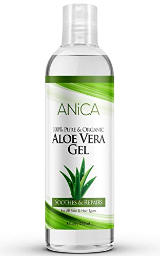 Aloe vera gel de Anica | Crema hidratante natural y pura para la piel y el cabello | Para quemaduras de sol, caspa, eczema, cortes, erupciones, cicatrices, acné, uñas | Orgánica y sin crueldad.