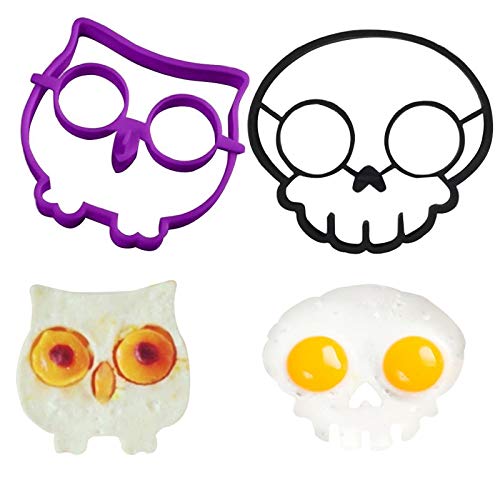 ALOP Molde de Huevo Frito de Calavera de Horror de Halloween, 4 Colores Diferentes Formas Molde de Huevo Frito Animal Divertido Desayuno Herramienta de Cocina (A)