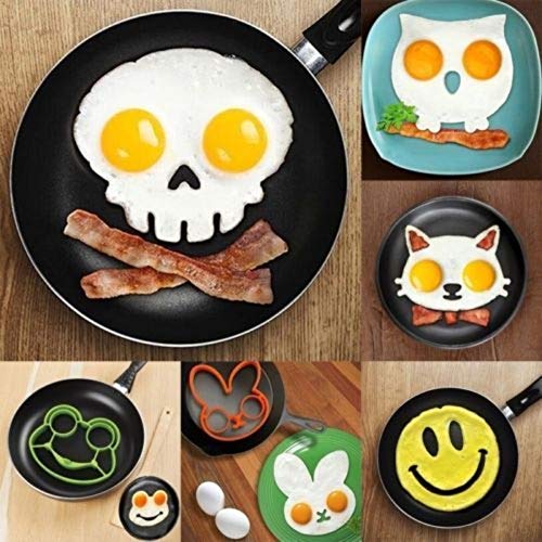 ALOP Molde de Huevo Frito de Calavera de Horror de Halloween, 4 Colores Diferentes Formas Molde de Huevo Frito Animal Divertido Desayuno Herramienta de Cocina (A)